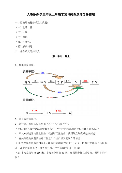 最新人教版小学三年级上册数学知识点复习及易错题