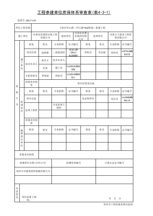 工程参建单位质保体系审查表