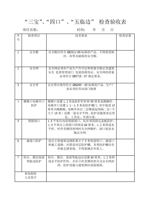 三宝四口五临边检查验收表