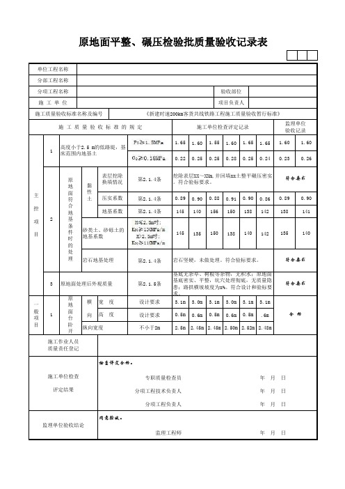 原地面平整、碾压检验批质量验收记录表