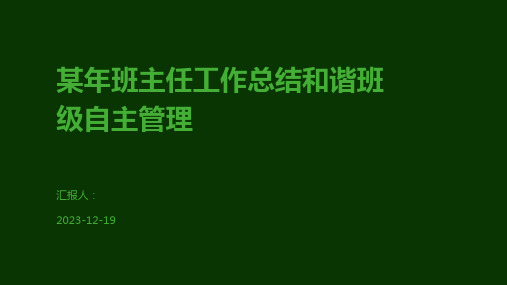 某年班主任工作总结和谐班级自主管理