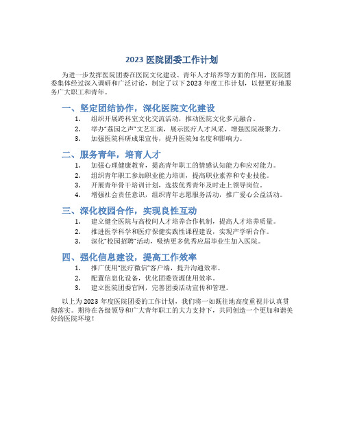 2023医院团委工作计划