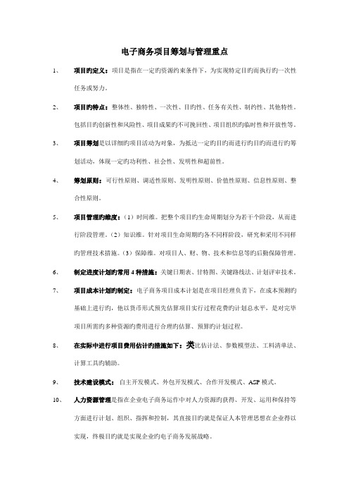 电子商务项目策划与管理重点