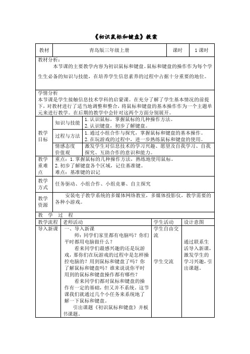 小学信息技术_初识鼠标和键盘教学设计学情分析教材分析课后反思