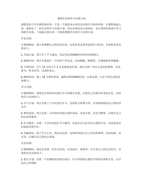 暑假作息和学习安排计划