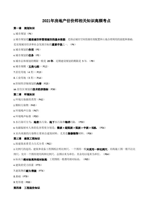 2021年房地产估价师相关知识高频考点