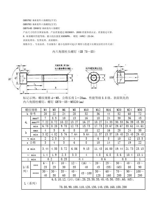 内六角螺钉标准