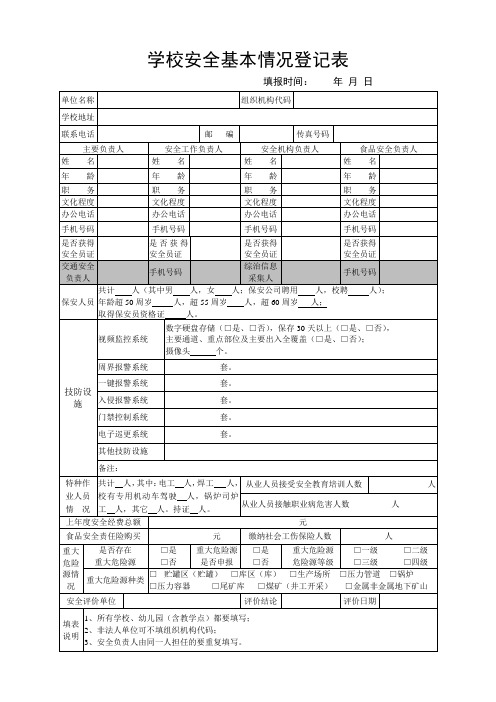 学校安全基本情况登记表