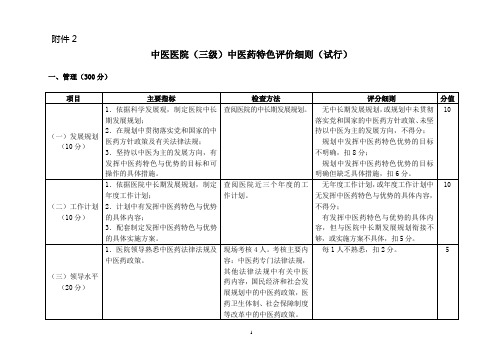 中医医院(三级)中医药特色评价细则(试行)