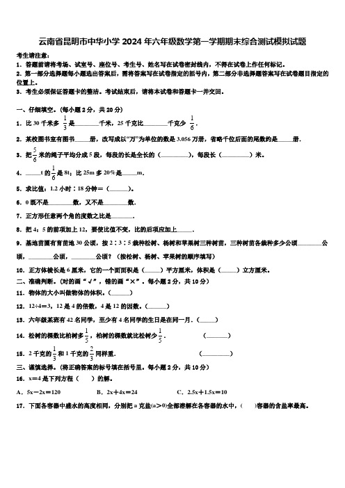 云南省昆明市中华小学2024年六年级数学第一学期期末综合测试模拟试题含解析