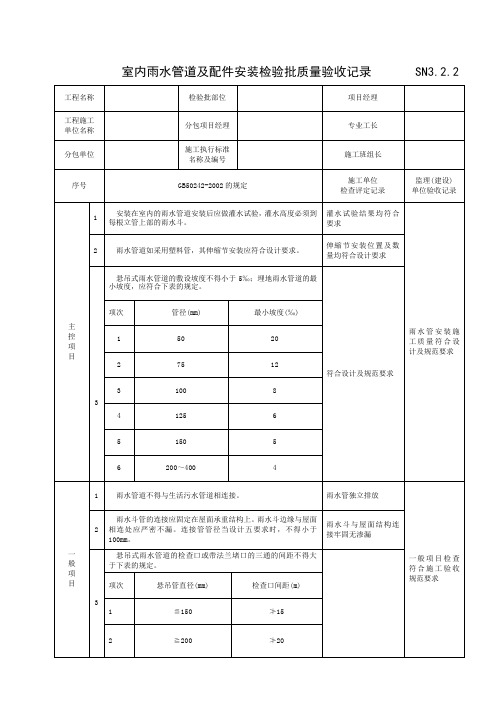 SN3.2.2室内雨水管道及配件安装检验批质量验收记录