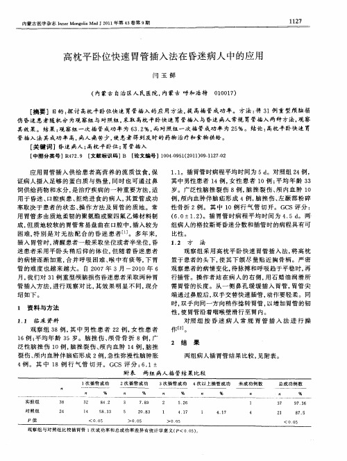 高枕平卧位快速胃管插入法在昏迷病人中的应用