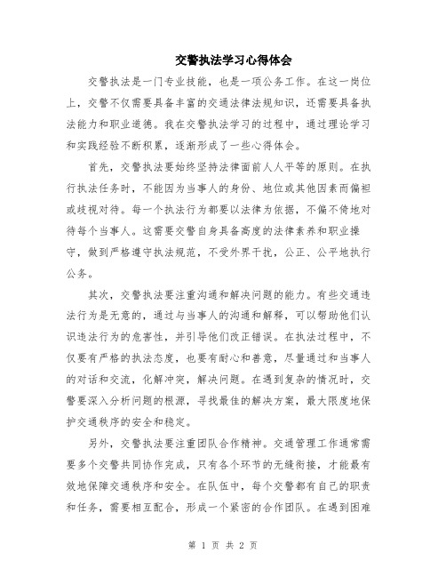 交警执法学习心得体会