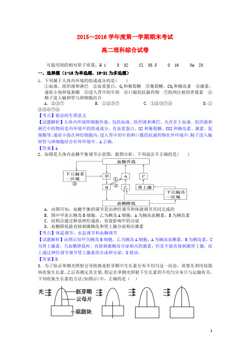 贵州省遵义航天高级中学2015_2016学年高二理综上学期期末考试试卷(含解析)