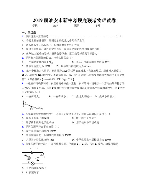 2019届淮安市新中考摸底联考物理试卷