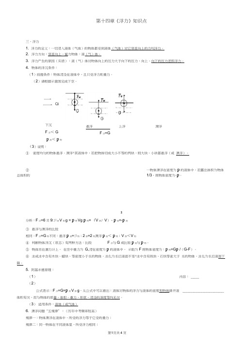 初三物理浮力知识点归纳