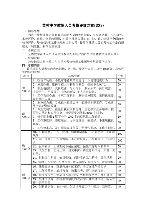 教辅人员考核评价方案