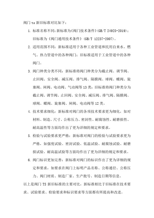 阀门ts新旧标准对比