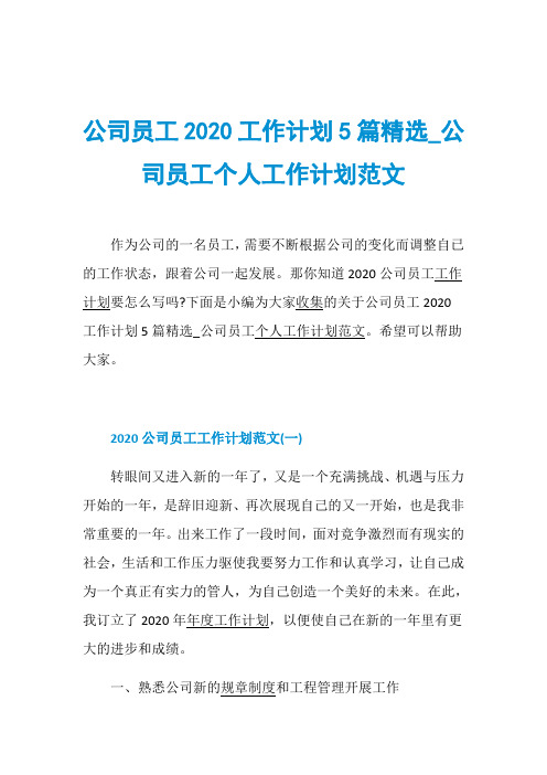 公司员工2020工作计划5篇精选_公司员工个人工作计划范