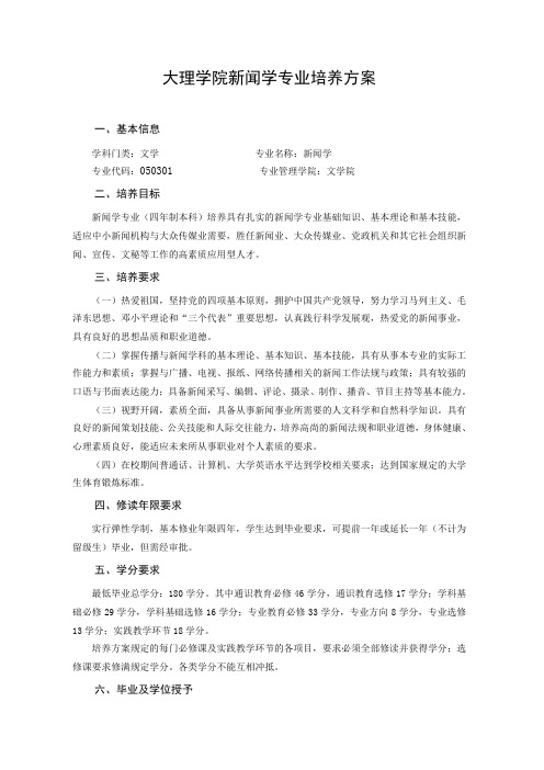 新闻学专业培养方案定