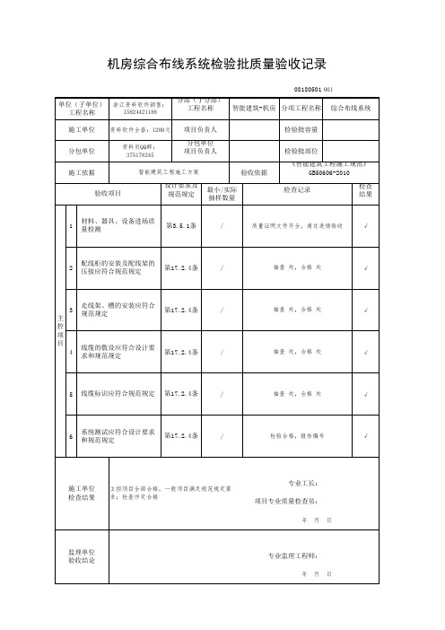 机房综合布线系统检验批质量验收记录