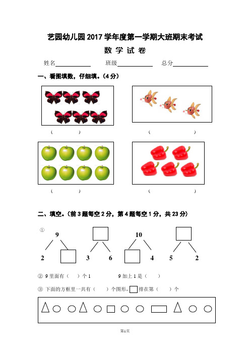 幼儿园大班数学试卷