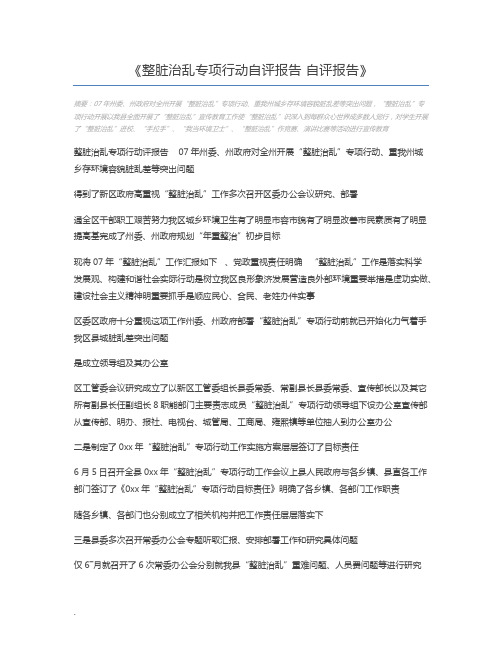 整脏治乱专项行动自评报告 自评报告