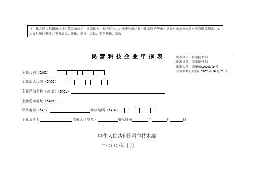 民营科技企业年报表