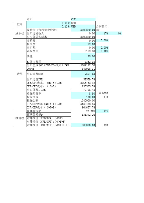 参考1：出口预算表(FOB、CFR、CIF) (3)