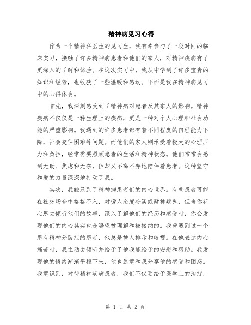 精神病见习心得