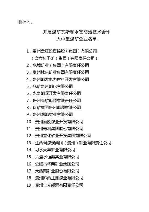 贵州省大中型煤矿企业名单