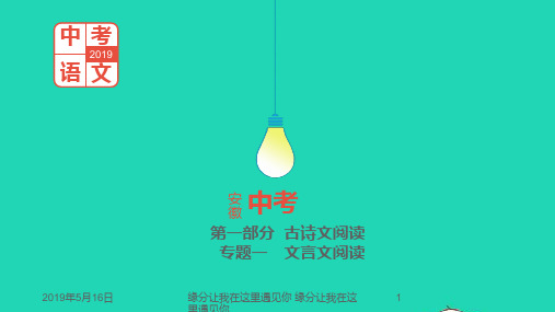 安徽专用2019年中考语文总复习第一部分古诗文阅读专题一文言文阅读醉翁亭记课件18198