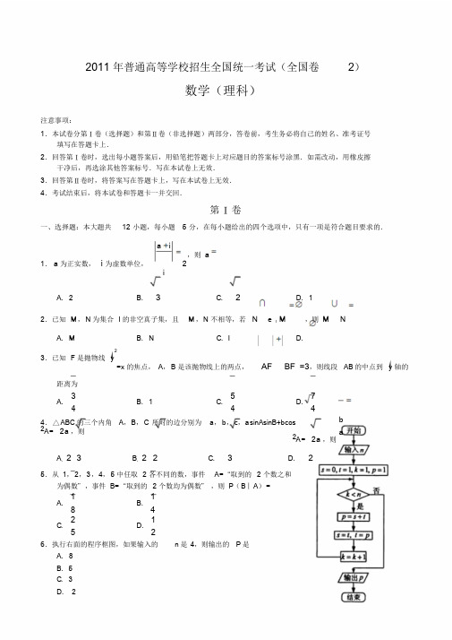 2011年高考理科数学试题及答案-全国卷2课件.doc