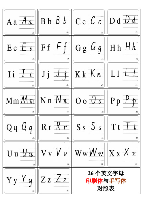 26个英文字母印刷体与手写体对照表