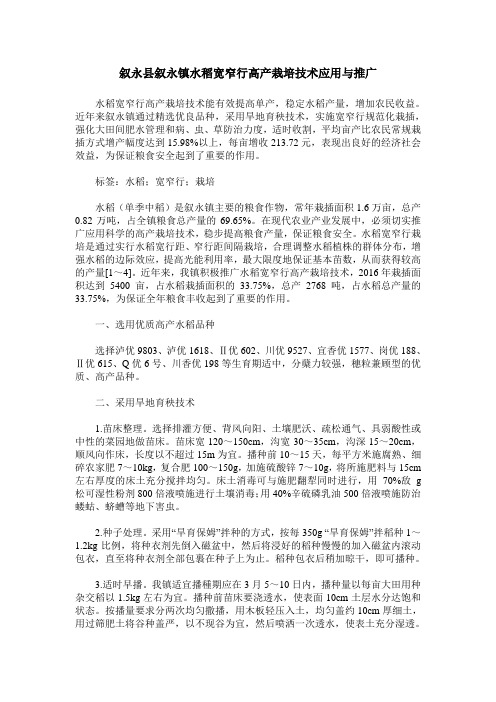 叙永县叙永镇水稻宽窄行高产栽培技术应用与推广