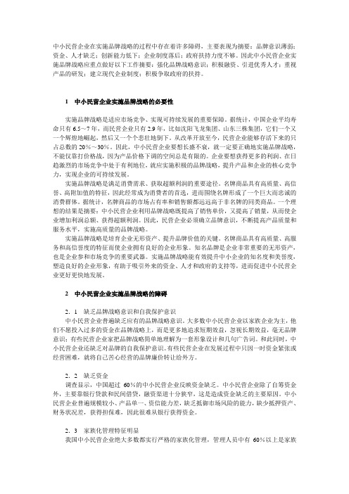 有关中小民营企业实施品牌战略的障碍及策略