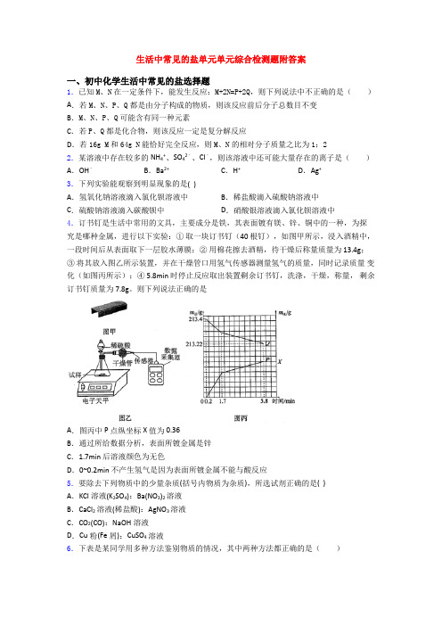 生活中常见的盐单元单元综合检测题附答案