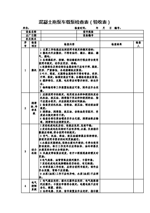 混凝土拖泵车载泵检查表