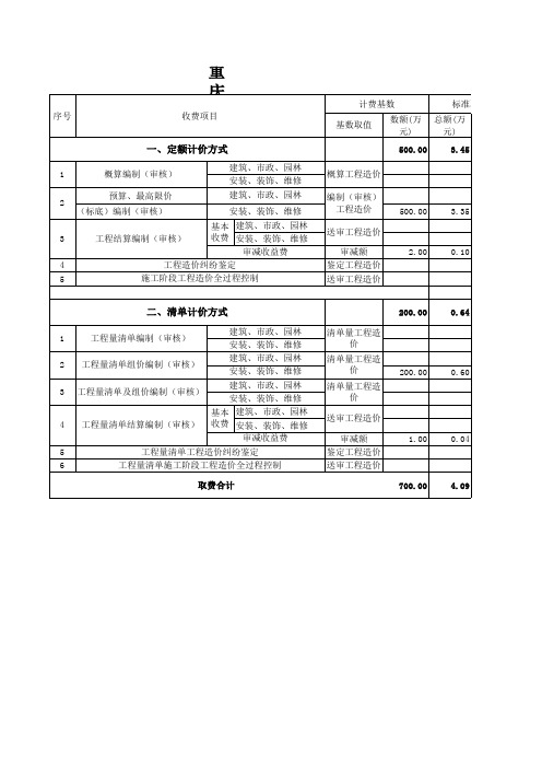 重庆市工程造价咨询服务费收费标准及计算用表