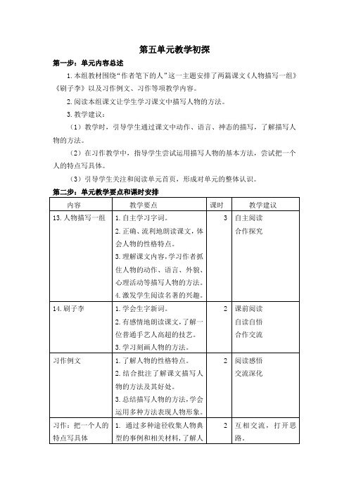 2020新审定部编本五年级语文下册第五单元教学初探(含单元内容总述+教学要点+课时安排)