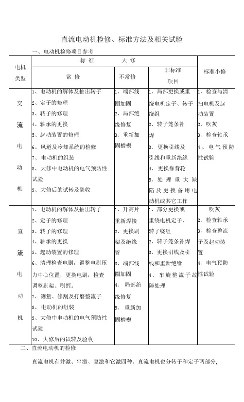 直流电动机检修、标准方法及相关试验