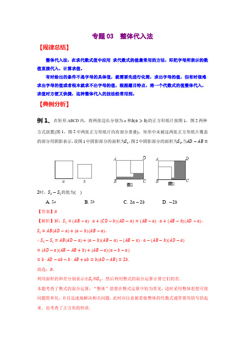 专题03  整体代入法(解析版)中考二轮专题复习之数学思想和方法以及常见题型满分练(全国通用)