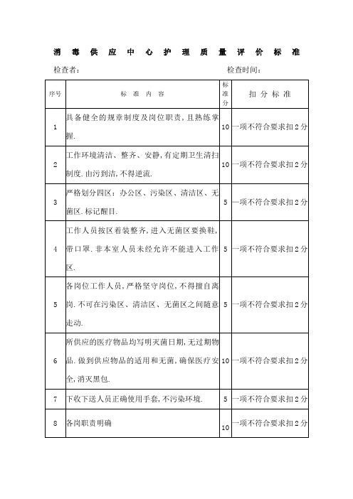 消毒供应中心的质控标准