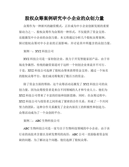 股权众筹案例研究中小企业的众创力量