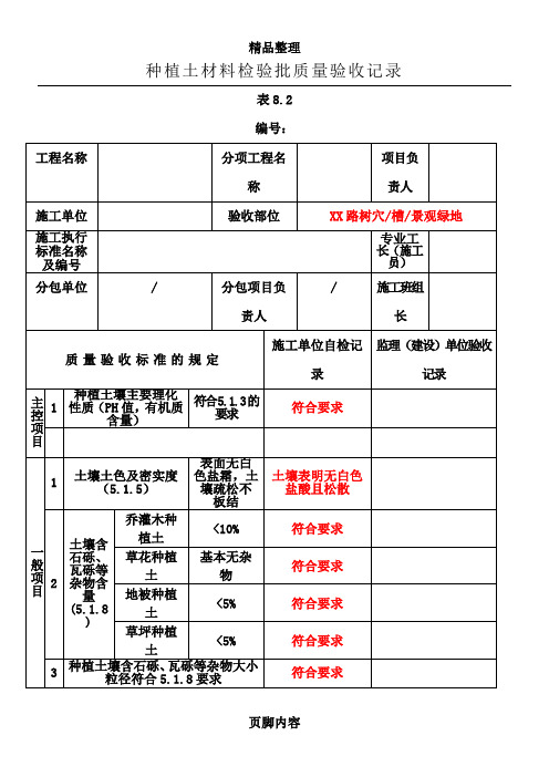 园林绿化植物材料工程检验批质量验收记录