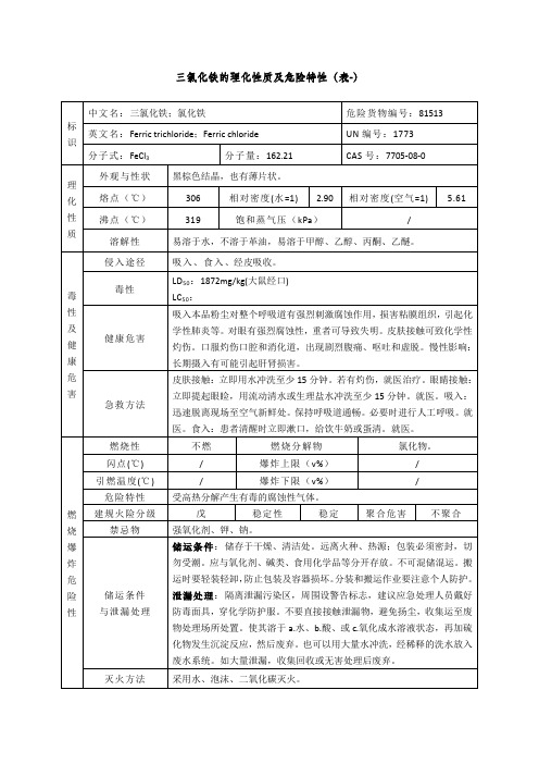 三氯化铁的理化性质及危险特性表