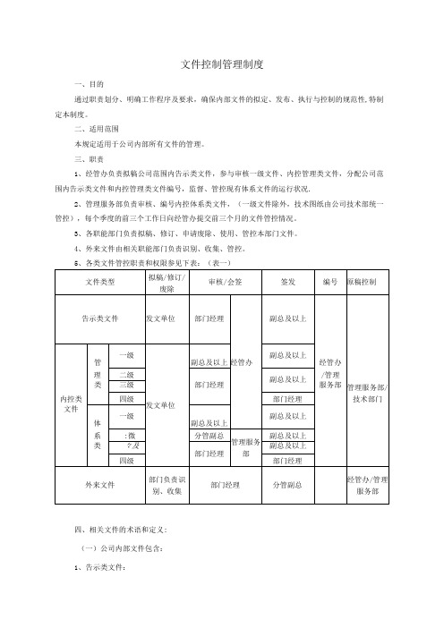 文件控制管理制度(范本3个)