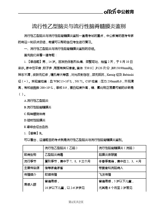 2020医疗招聘考试临床学资料：流行性乙型脑炎与流行性脑脊髓膜炎鉴别