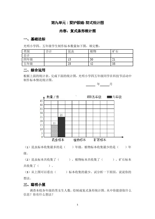 五年级上册数学一课一练-第九单元：爱护眼睛-复式统计图青岛版(五年制)(无答案)