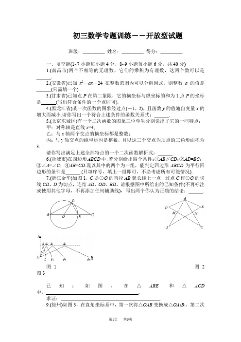 中考系列复习――开放型试题及答案